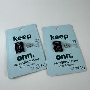 Onn. 32GB MicroSDHC Memory Card With Adapter Class 10 U1 100MB/s 2 Pack Lot